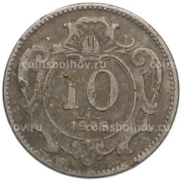 Монета 10 геллеров 1908 года Австрия
