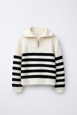 STRIPED KNIT SWEATER WITH ZIP