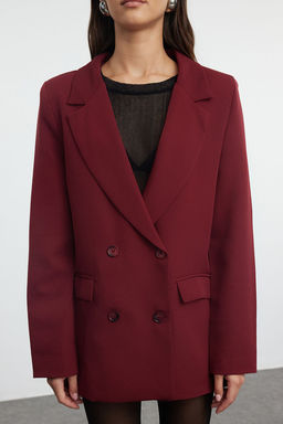 Bordo Regular Astarl? Kruvaze Kapama Dokuma Blazer Ceket TWOAW21CE0264