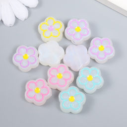 Цена за 10 шт. Бусина пластик Цветочек с контуром, фосфорная, 1.9?1.9?0.8 см, МИКС