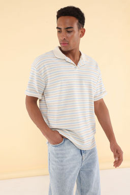 TRENDYOL MAN Unisex Mavi Oversize/Genis Kesim Cizgili Polo Yaka T-shirt TMNSS25PO00012 - Trendyolmilla фото 14