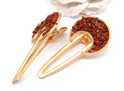 Заколка зажим для волос Месяц с красной яшмой 7*3,5*1,8см