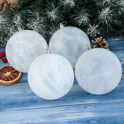 Ёлочные игрушки, шары новогодние, пластик, набор d=10 см, 4 шт. Туман белый