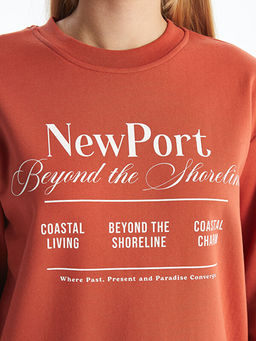 Bisiklet Yaka Bask?l? Oversize Kad?n Kal?n Sweatshirt