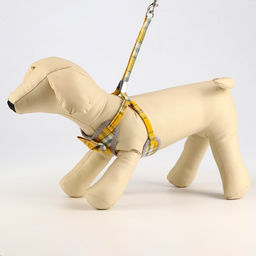 Комплект амуниции с мягкой шлейкой, 120 х 1 см, ОШ 28-54 см, ОГ 36-60 см, серо-жёлтая клетка - Пижон фото 2