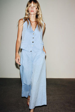 LINEN BLEND WAISTCOAT JUMPSUIT - Zara фото 2