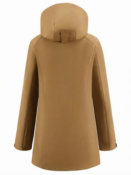 Парка женская софтшелл виндстоппер удлинённая с капюшоном горчичного цвета 9614_1G