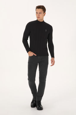Erkek Slim Fit Yar_m Bal_k__ Yaka Siyah Kazak - U.s. polo assn фото 4