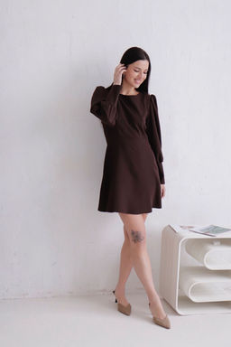 Платье с высокими манжетами тёмно-коричневое - Martichelli фото 4