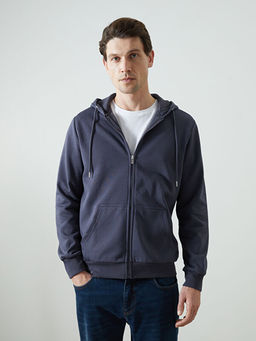 Kap??onlu Uzun Kollu Erkek Fermuarl? Sweatshirt