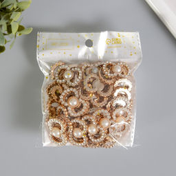 Цена за 50 шт. Декор для творчества пластик пряжка «Бант с жемчугом», золото со стразами, 1.9×2.3×0.5 см