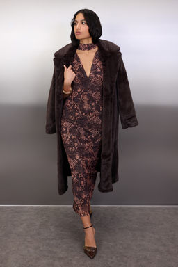 Cok Renkli Animal Fularl? Orme Tul Maxi Astarl? S?k/Gece Elbise TPRAW26EL00116