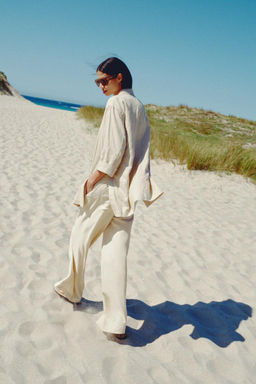 LINEN BLEND WIDE-LEG TROUSERS WITH BELT - Zara фото 9