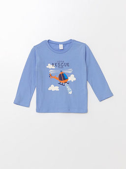 Bisiklet Yaka Bask?l? Uzun Kollu Erkek Bebek Ti??rt