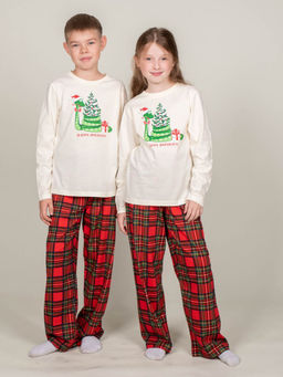 Пижама детская (джемпер+брюки) 9135 молочный/зеленая клетка 650 Be Friends