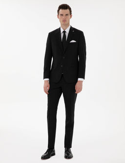 Siyah Slim Fit Y_n Keten Kar___ml_ Tak_m Elbise