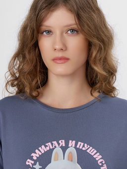 Туника домашняя женская серая с принтом и надписью Да, я милая и пушистая, но с зубками - Mark formelle фото 3