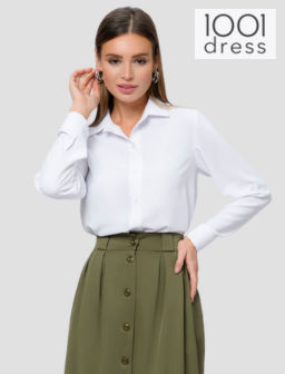 УЦЕНКА. Блуза белая с отложным воротником и длинными рукавами - 1001dress фото 4