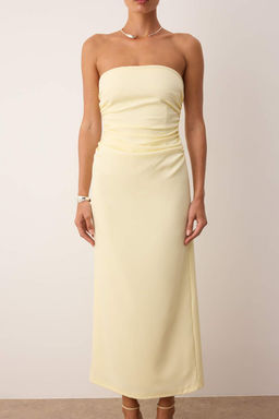 Ac?k Sar? Straplez Midi Dokuma Elbise TWOSS25EL00918 - Trendyolmilla фото 3