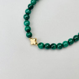 Браслет из Малахита со вставкой "Крестик" 16 см