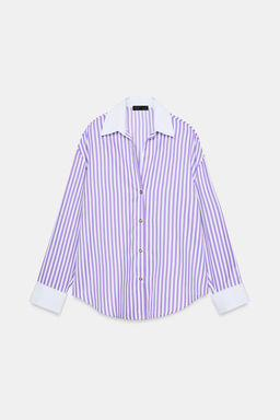 CAMISA POPEL?N RAYAS / Lila / Blanco - Zara фото 8