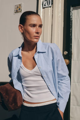 PLEATED WAIST STRIPED CROPPED OXFORD SHIRT - Zara фото 4