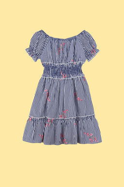 Cok Renkli K?z Cocuk Cicek Desenli Pamuklu Beli Lastikli K?sa Kol Dokuma Elbise TKDSS24EL00018 - Trendyolmilla фото 10