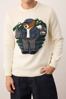 Ekru Regular Bisiklet Yaka Animal Kazak TMNAW26KZ00007 - Trendyolmilla фото 6