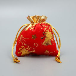 Цена за 5 шт. Мешочек подарочный плюш Новогодние салюты, колокольчики, тиснение, 10 х 12 см +/- 1.5 см