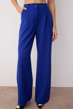 Mavi Yuksek Bel Wide Leg/Genis Paca Pilili Dokuma Kumas Pantolon TWOAW21PL0076