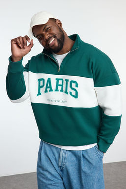 TRENDYOL MAN Zumrut Yesili %100 Pamuk Buyuk Beden Oversize/Genis Kesim Dik Yaka Sweatshirt TMNAW25AO00055