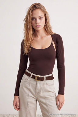Koyu Kahverengi D_z Fitted Havuz Yaka Bolerolu Uzun Kol Micro _rme Body TWOAW27BD00001 - Trendyolmilla фото 3
