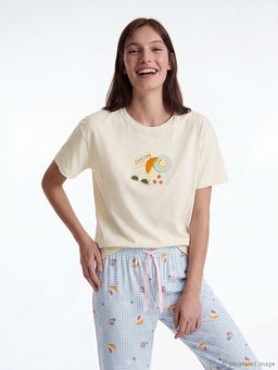 Bisiklet Yaka Desenli Kad?n Pijama Tak?m