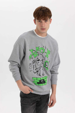 Толстовка оверсайз с круглым вырезом и принтом - Defacto фото 3