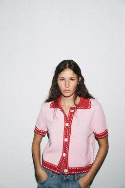 STITCHED KNIT CARDIGAN WITH SHORT SLEEVES - Zara фото 2