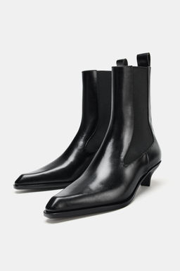 LIMITED EDITION LEATHER KITTEN HEEL ANKLE BOOTS - Zara фото 5