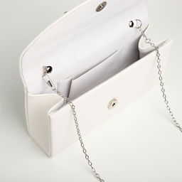 Сумка-клатч женская вечерняя на магните, на длинной цепочке, с декоративным бантом, белая