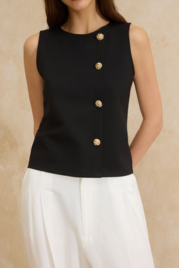 Siyah Fitted/Vucuda Oturan Dugmeli Kolsuz Aksesuar Detayl? Scuba Krep Orme Bluz TWOSS26BZ00015 - Trendyolmilla фото 2