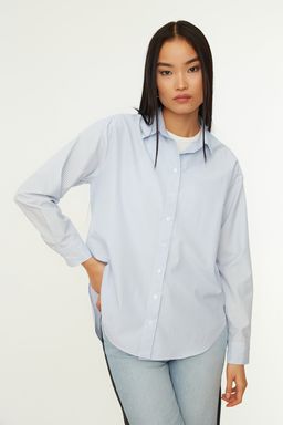 Ac?k Mavi Loose Fit Pamuklu Dokuma Gomlek TWOAW20GO0107
