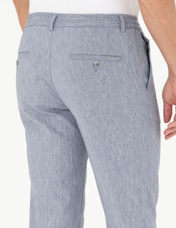 Koyu Mavi Ex. Slim Fit Keten Kar___ml_ Kuma_ Pantolon