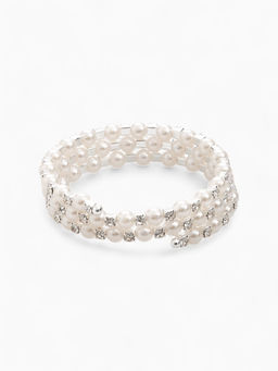 Браслет-пружинка «Жемчуг. Стразы», d=6 см, шар № 6, белый в серебре