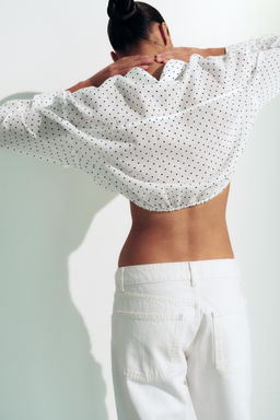 CAMISA GASA CROP CORD?N AJUSTABLE LUNARES / Negro / Blanco
