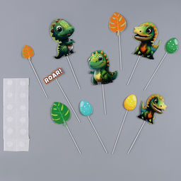 Цена за 3 шт. Топперы для торта «Дракончики», картон на подложке, с проволокой