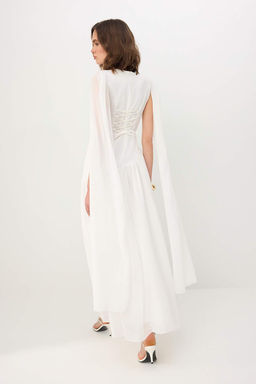 Beyaz Sifon Sal Detay Duz Maxi Astarl? S?k Party Elbise TPRSS26EL00260 - Trendyolmilla фото 4