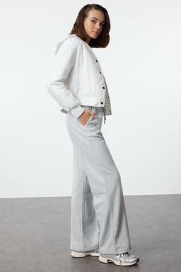 Gri Melanj Selanik Kumas Nervur Detayl? Cepli Genis Duz Orme Esofman Alt? Pantolon TWOAW24EA00021 - Trendyolmilla фото 2