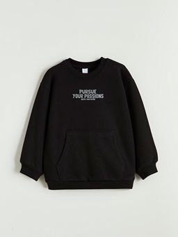 Bask?l? Erkek ?ocuk Kal?n Sweatshirt