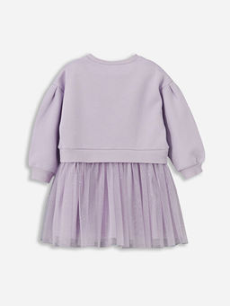 Bisiklet Yaka Elsa Bask?l? K?z ?ocuk Elbise