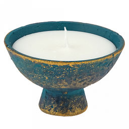 Свеча "Эльба" д10см, h6см, парафин, в подсвечнике из гипса, время горения 2 часа, с росписью, бирюзовый (Россия)