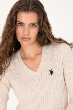 Kad_n Krem Melanj V Yaka Basic Kazak Sepette S_rpriz _ndirim - U.s. polo assn фото 2