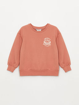 Bisiklet Yaka Bask?l? Uzun Kollu K?z ?ocuk Sweatshirt